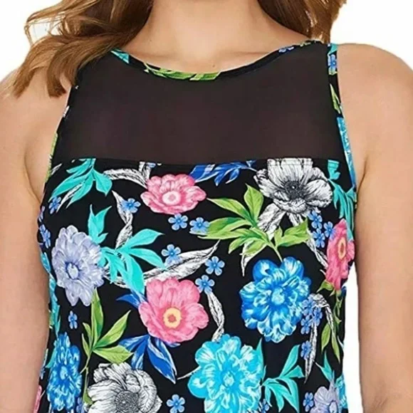 SWIM Solutions Soft Blooms Mesh Trim Swimdress - Picture 3 of 8